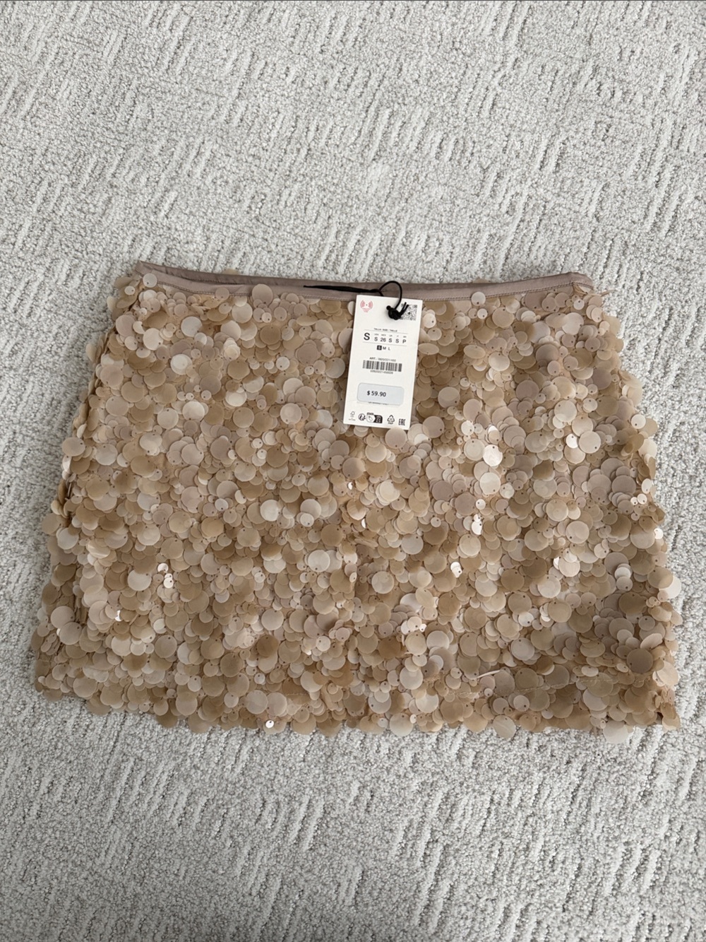 Beige Sequin Mini Skirt